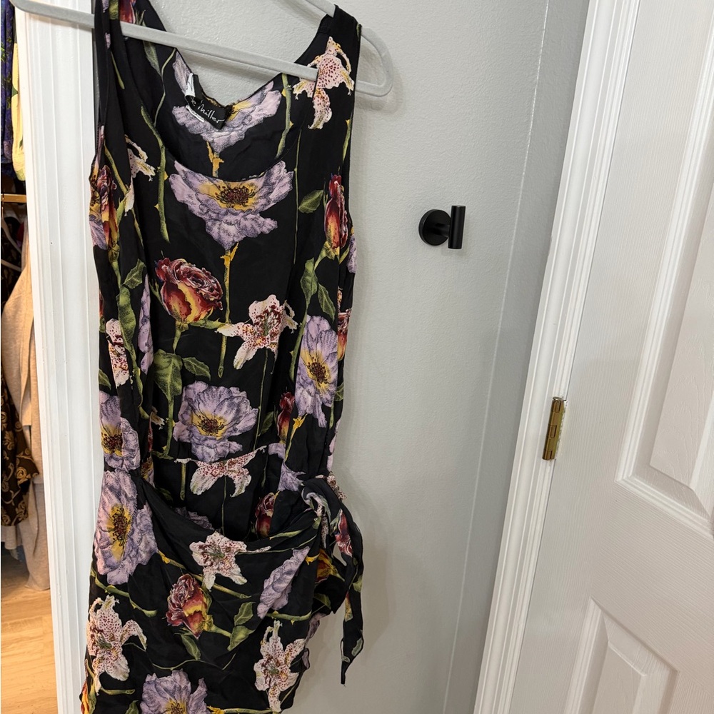 Nicole Miller Black Dress with Purple and Red Floral Design